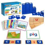 Learning Toys for 3 4 5 Years Old Kids - Short Vowel Letters Sorting Spelling Reading Toy Set with Double-Sided Flash Cards, Preschool Kindergarten Learning Activities Toy for Boys Girls