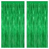 2 Pack Tinsel Backdrop, 3.28 FT x 7.05 FT Green Party Decorations, Metallic Football Backdrop Curtains Tinsel Curtains Streamer Backdrop, Party Supplies Wall Decor for Football Party Birthday