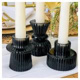 Kate Aspen Vintage Ribbed Glass Black Candlestick Holders, Pillar Candle, Tealight & Votive Candle Holders (Set of 6, 3 Assorted Sizes), Dining Table Decor, Shelf Decor, Centerpiece