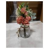 Faux Flowers with Vase,Artificial Silk Roses in Vase, Fake Plant Eucalyptus Flower Arrangement for Home Office Farmhouse Bathroom Dining Table Centerpiece Decorations Coffee Table Decor (Dusty Pink)