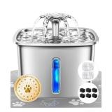 Veken Innovation Award Winner Stainless Steel Cat Water Fountain, 95oz/2.8L Automatic Pet Fountain with 6 Replacement Filters &  Pre-Filter Sponges & Silicone Mat for Cats, Dogs (Silver)