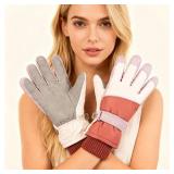 Jikuzfu Women Ski Gloves Touchscreen Windproof and Waterproof Gloves Winter Thermal Warm Snow Glove for Skiing Cycling Snowboard for Women Men Size Small