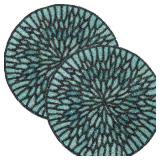 Beaded Placemats for Dining Table, 13 Inches Placemat Set of 2 for Farmhouse Decor Kitchen Table Decor, Round Table Mats for Dining Tables, Non-Slip Place Mats (Blue Black) - ALPHA Living HOME