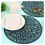 Beaded Placemats for Dining Table, 13 Inches Placemat Set of 2 for Farmhouse Decor Kitchen Table Decor, Round Table Mats for Dining Tables, Non-Slip Place Mats (Blue Black) - ALPHA Living HOME