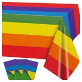 PHOGARY Rainbow Tablecovers for Party Table Decoration, 3 Pieces Disposable Plastic Rectangular Table Covers, Rainbow Tablecloths for Summer Beach Birthday Party Supplies