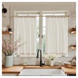 jinchan Beige Linen Kitchen Curtains 36 Inch Tier Curtains Farmhouse Cafe Light Filtering Small Window Drapes Flax Country Rustic Rod Pocket Bathroom Laundry Room RV 2 Panels Crude