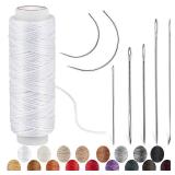 Ftyiwu Waxed Thread, Upholstery Needle and Thread 32 Yards with 7PCS Hand Sewing Needles for Home Upholstery Carpet Canvas Repair Leather Sewing (White) MISSING THREAD
