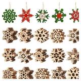 100 Pcs Christmas Unfinished Wooden Snowflake Ornaments Snowflake Hanging Cutouts Blank Wood Slices with Cord Craft Embellishments for Xmas Tree Decorations