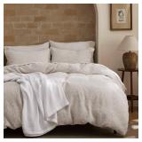 Bedsure Waffle Duvet Cover King - 100% Cotton Duvet Cover Linen Color, Space-Dyed for Enhanced Bedroom Aesthetics, GentleSoft and Stylish All-Season, 3-Piece Bedding Set with Button Closure, 104x90