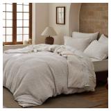 Bedsure Waffle Duvet Cover King - 100% Cotton Duvet Cover Linen Color, Space-Dyed for Enhanced Bedroom Aesthetics, GentleSoft and Stylish All-Season, 3-Piece Bedding Set with Button Closure, 104x90