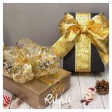 Ribbli Gold Christmas Tree Ribbon - Glitter Wired Ribbons for Tree, Crafts, Gift Wrapping, Wreaths, Garland, Home Decor - 2.5 Inch x 6 Rolls Total 36 Yard