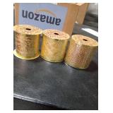 Ribbli Gold Christmas Tree Ribbon - Glitter Wired Ribbons for Tree, Crafts, Gift Wrapping, Wreaths, Garland, Home Decor - 2.5 Inch x 6 Rolls Total 36 Yard