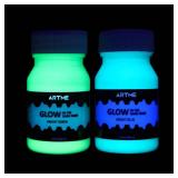 ARTME Glow in The Dark Paint Set of Green and Blue Colors (60ml/2oz each) Acrylic Paint Perfect for Art Painting, DIY Projects, Halloween Decorations