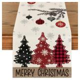 Artoid Mode Red Pine Trees Merry Christmas Table Runner, Winter Xmas Holiday Kitchen Dining Table Decoration for Home Party Decor 13x90 Inch