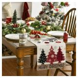 Artoid Mode Red Pine Trees Merry Christmas Table Runner, Winter Xmas Holiday Kitchen Dining Table Decoration for Home Party Decor 13x90 Inch