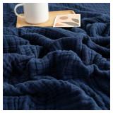 EMME Muslin Blanket 100% Cotton Throw Blankets for Couch Breathable Gauze Blanket All Season Soft and Lightweight Pre-Washed Cotton Blanket (Navy, 50x70)