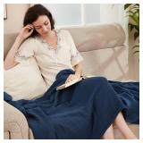 EMME Muslin Blanket 100% Cotton Throw Blankets for Couch Breathable Gauze Blanket All Season Soft and Lightweight Pre-Washed Cotton Blanket (Navy, 50x70)
