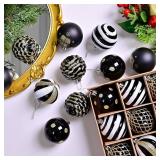 Christmas Tree Ball Ornaments 20ct Set, 2.36 Inch Black Gold White Classic Christmas Decorations, Shatterproof Hanging Ornaments for Xmas Holiday Decoration