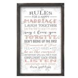 Rules for A Happy Marriage Framed Wall Plaque in Solid Wood Material 16x9.5 Inches Vertical - Bridal Shower Gift for Couples Wife Husband - Affirmation Motivational Inspiring Home Decor Newlywed HANGI
