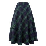 IDEALSANXUN Womens Plaid Wool Skirts Elastic Waist A-Line Pleated Tartan Midi Skirts (Large, Green 92026)