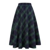 IDEALSANXUN Womens Plaid Wool Skirts Elastic Waist A-Line Pleated Tartan Midi Skirts (Large, Green 92026)