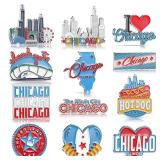 Konohan BULK Chicago Magnets for Refrigerator Metal USA Fridge Magnet Magnetic Chicago Souvenirs Gifts USA City Magnetic Refrigerator Stickers, Cloud Gate, Hot Dog