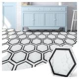 Art3d BULK Hexagon Peel and Stick Flooring Tile Marble Look, Self Adhesive Waterproof Vinyl Floor Tile for Kitchen Bathroom Living Room Bedroom, 11.8 x 10.2 White Marble
