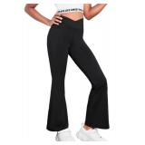Zaclotre Girls Flare Leggings High Waisted V Crossover Casual Yoga Bell Bottoms with Pockets Pants for Kid Black