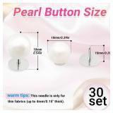 PIGORY BULK Pearl Buttons No Sew Buttons for Clothes, 10mm Pearl Brooch Pins Reusable for Women, White Safety Pins for Dresses, Shirts, DIY Crafts, Fashion Decorative Accessories