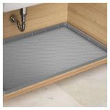 Under Sink Mat - 37 x 22 Waterproof Kitchen Cabinet Mat - Flexible Silicone Under Sink Liner - Kitchen Bathroom Cabinet Mat and Protector for Drips Leaks Spills (Gray)