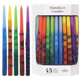The Dreidel Company Dripless Hanukkah Candles, Multicolored Striped Deluxe Tapered Decorations, 1-Hour Burn Time 45 Menorah Candles for All 8 Nights of Chanukah