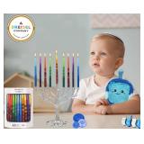 The Dreidel Company Dripless Hanukkah Candles, Multicolored Striped Deluxe Tapered Decorations, 1-Hour Burn Time 45 Menorah Candles for All 8 Nights of Chanukah