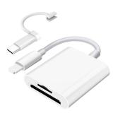 SD Card Reader for iPhone iPad Camera with USB C, Dual Card Slot Memory Card Reader Supports SD and TF Card Trail Camera Viewer SD Card Adapter Portable Micro SD Card Reader No App Plug and Play