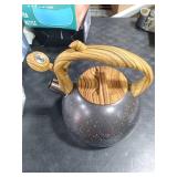 Foedo Whistling Tea Kettle Stovetop, Tea Pots for Stove Top Food Grade Stainless Steel with Wood Pattern Handle, 3.2Quart (Black)