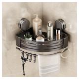 VOLPONE Corner Shower Caddy Suction Cup Shower Shelf Corner No Drilling Bathroom Shower Organizer Storage Rack Adhesive with Towel Bar Hooks(1-Pack, Gray)