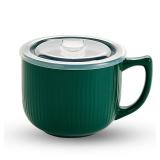 Hoilse Ceramic Soup Bowl with Handle 32oz Microwave Ramen Bowl with Lid, Soup Mugs & Cups for Cereal, Oatmeal, Ramen, Instant Noodle, Soup Container with Lid-(Green