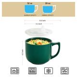 Hoilse Ceramic Soup Bowl with Handle 32oz Microwave Ramen Bowl with Lid, Soup Mugs & Cups for Cereal, Oatmeal, Ramen, Instant Noodle, Soup Container with Lid-(Green