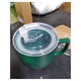Hoilse Ceramic Soup Bowl with Handle 32oz Microwave Ramen Bowl with Lid, Soup Mugs & Cups for Cereal, Oatmeal, Ramen, Instant Noodle, Soup Container with Lid-(Green