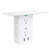 Socket Wall Shelf-CFMASTER 10 Port Surge Protector Wall Outlet, 8 Electrical Outlet Extenders and 2 USB Ports 2.4A, with Removable Built-In Shelf, FCC Listed (1, White)