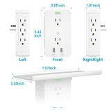 Socket Wall Shelf-CFMASTER 10 Port Surge Protector Wall Outlet, 8 Electrical Outlet Extenders and 2 USB Ports 2.4A, with Removable Built-In Shelf, FCC Listed (1, White)