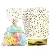 COQOFA 100 Pcs Star Printed 5X 7 Gift Wrap Cello Cellophane Treat Bags Party Favor bags Clear Candy Cookie Bag Plastic Poly Goodie Storage Bag with Twist Ties for Bakery,Birthday, Wedding ,Party Decor