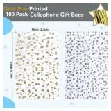 COQOFA 100 Pcs Star Printed 5X 7 Gift Wrap Cello Cellophane Treat Bags Party Favor bags Clear Candy Cookie Bag Plastic Poly Goodie Storage Bag with Twist Ties for Bakery,Birthday, Wedding ,Party Decor
