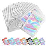 Funfery 100 pcs White Smell Proof Mylar Holographic Bags Packaging Bags,Clear Resealable Odor Proof Bag Foil Pouch Bag for Food Storage,Lipgloss,Jewelry,Lash Packaging for Small Business(3.1x5.1In)