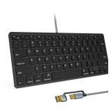 Ultra-Slim Wired Keyboard for Apple Mac, USB & Type-C Conversion Cable, 78 Scissor Keys, Media Hotkeys, Compatible with MacBook, iMac Mini&Pro, Laptop Computers, Windows Desktop PC, Black