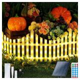 Hopolon 4 Pack Solar Garden Lights Outdoor, 11.1in (H) X 4.6ft (L) 144 Led White Picket Fence Border Solar Powered with Remote, Decorative Christmas Lights for Tree Yard Pet Barrier