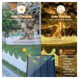 Hopolon 4 Pack Solar Garden Lights Outdoor, 11.1in (H) X 4.6ft (L) 144 Led White Picket Fence Border Solar Powered with Remote, Decorative Christmas Lights for Tree Yard Pet Barrier