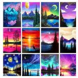 TINY FUN 12 Pack Diamond Painting Kits for Adults 5D Diamond Art Kit Paint by Number for Beginners, DIY Paint with Round Full Drill Diamonds Paintings Gem Art for Home Wall Decor Gift (12X16 Inch