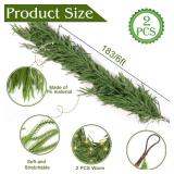 2Pcs 6 Ft Artificial Norfolk Pine Garland with 50 LED Lights,Winter Pine Christmas Garland with Lights,Real Touch Faux Greenery Garland for Mantle Fireplace,Table,Window,Outdoor Christmas Decorations