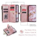 Defencase Compatible with Galaxy A14 5G Case Wallet with RFID Blocking Card Holder for Women Men, PU Leather Magnetic Snap Flip Zipper Strap Wallet Phone Case Fit for Samsung Galaxy A14 5G, Rose Pink