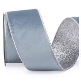 Ribbli Dusty Blue Velvet Wired Ribbon 2.5 Inch Dusty Blue Velvet with Silver Glitter Christmas Ribbon for Christmas Tree Decoration Big Bow Gift Wrapping Crafts Wreaths Supplies- 10 Yards